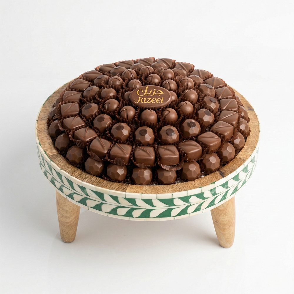 U01 صينية مكشوف دائري قواعد خشب اخضر 750