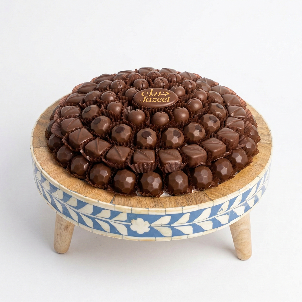 U02 صينية مكشوف دائري قواعد خشب ازرق 750 جم