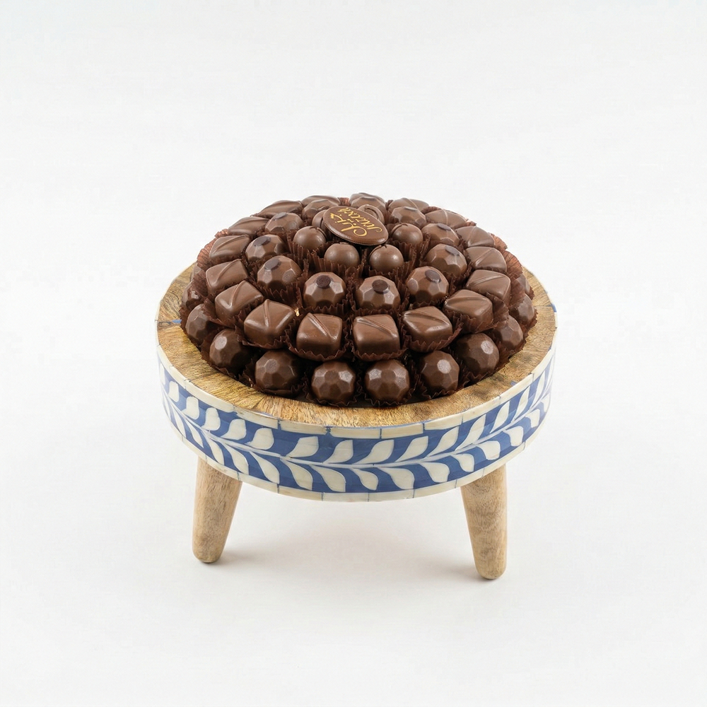 U05 صينية مكشوف دائري قواعد خشب ازرق 500جم