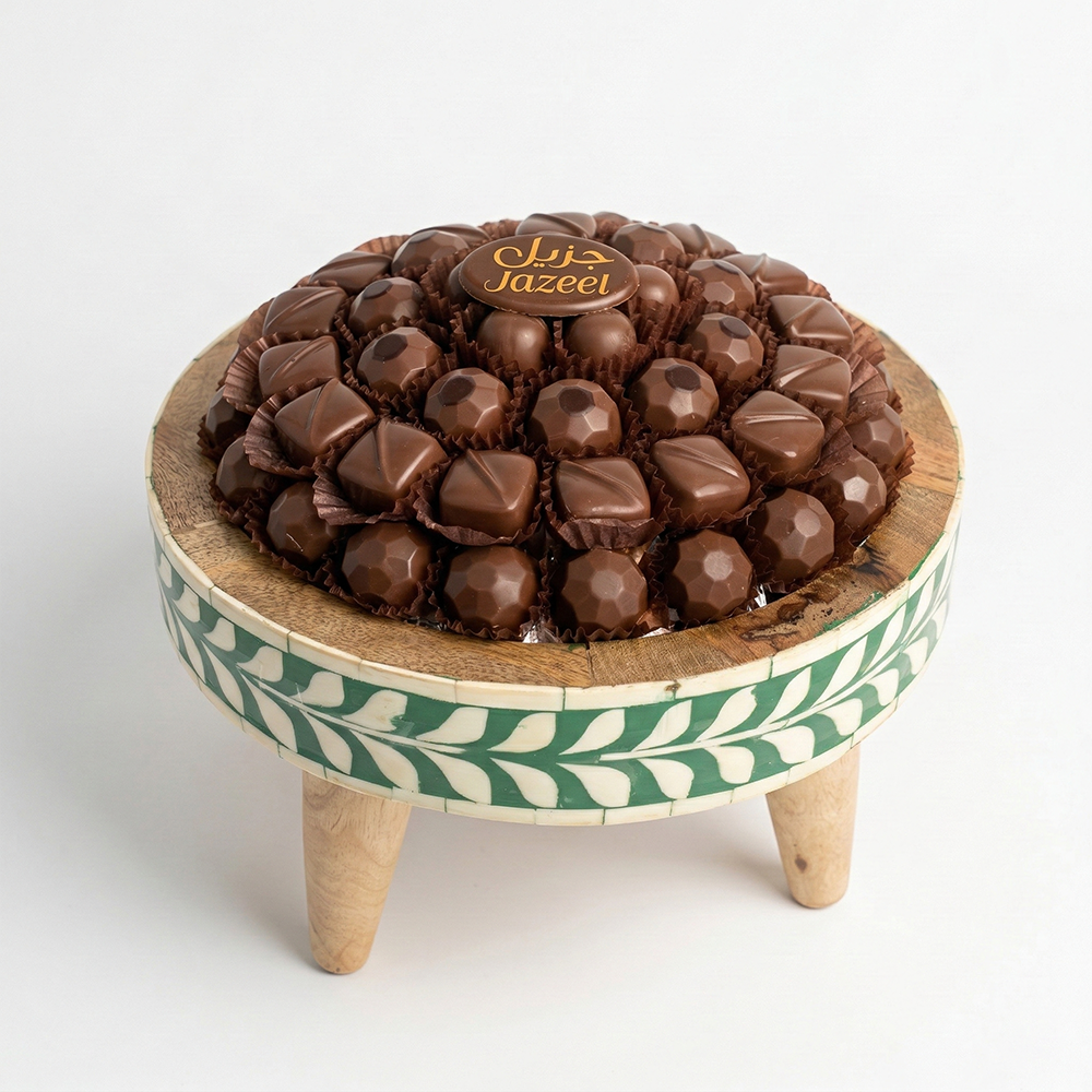 U06 صينية مكشوف دائري قواعد خشب اخضر 500جم