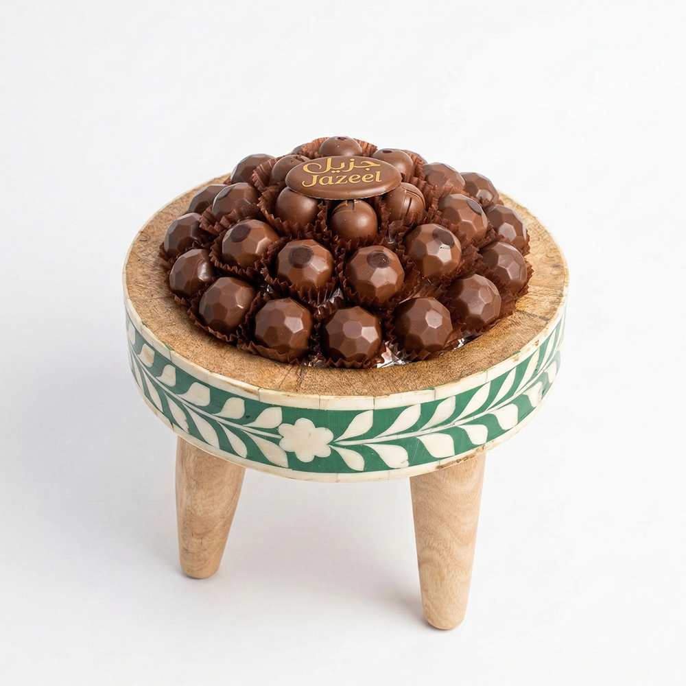 U07 صينية مكشوف دائري قواعد خشب اخضر 300جم