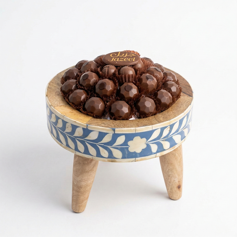 U08 صينية مكشوف دائري قواعد خشب ازرق300جم