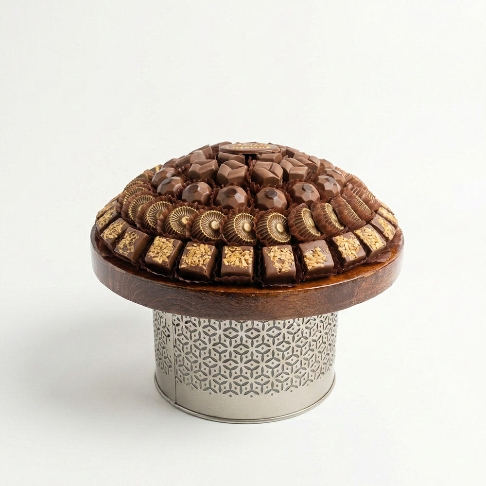 U14 صينية مكشوف ستاند خشب دائرى بقاعده معدن فضى 800 جم