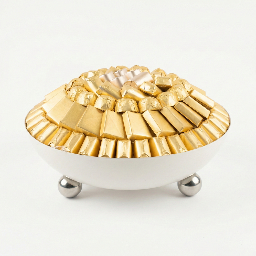 W03 صينية ابيض بقواعد دائريه حديد 1250 جم