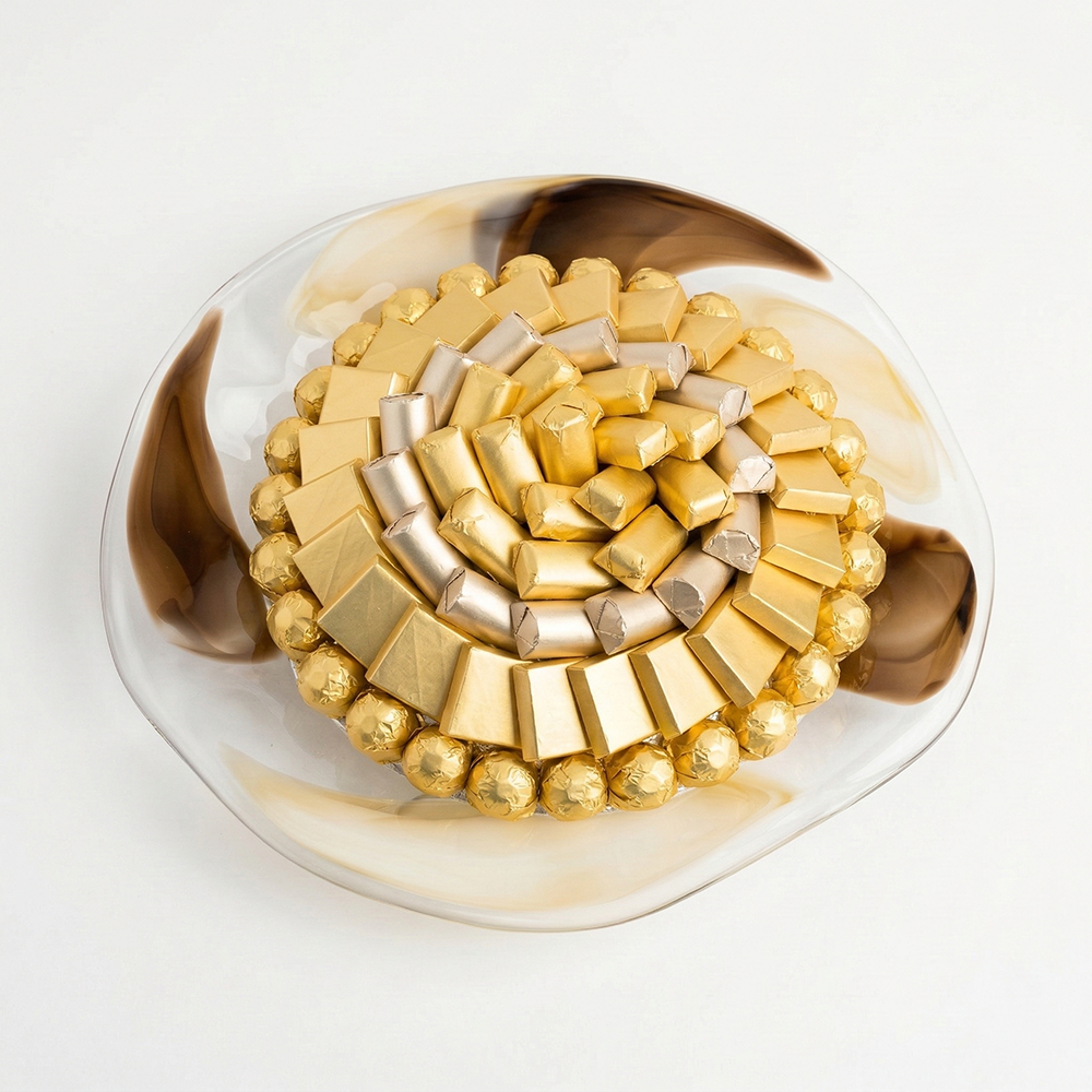 W07 صينية زجاج مسطح مموج بيج وبني