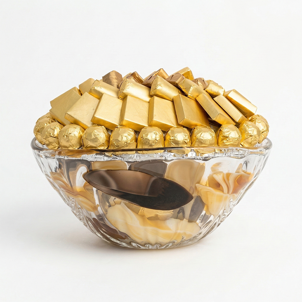 W08 صينية زجاج عميق مموج بيج وبني