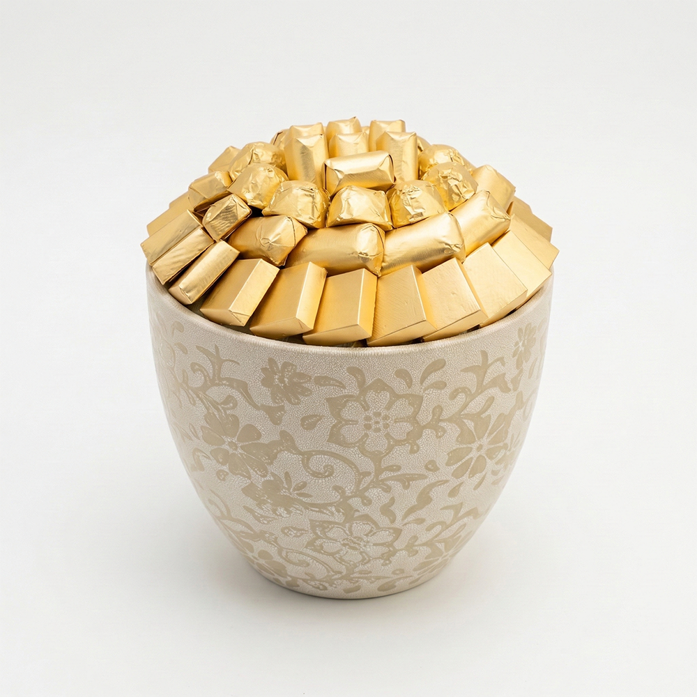 W14 صينية سيراميك ديكور ورد ذهبي 700 جم