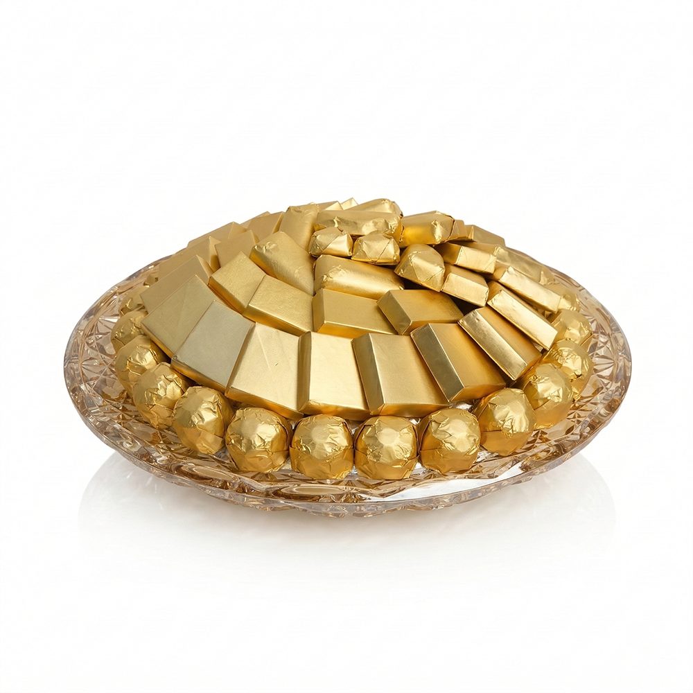 W19 صينية قزاز دائري ذهبى1000 جم